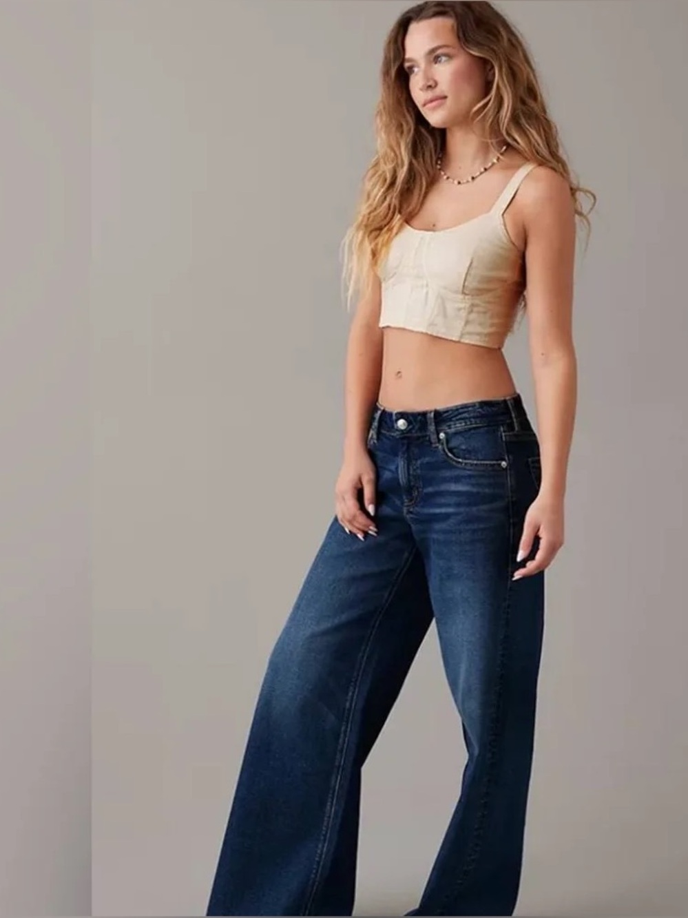 Super Cute American Eagle Outfitters Beige/Cream Cropped Corset Ribbed Tank Top